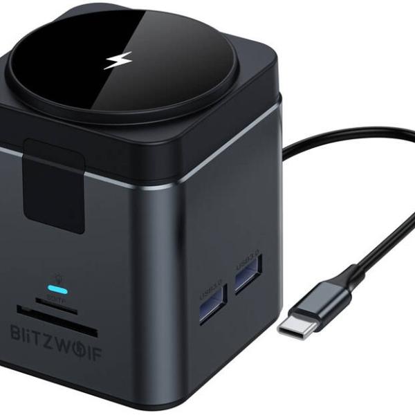 Docking Station USB - C 9 - EM - 1 (3x USB 3.0/HDMI/RJ45/SD/TF/USB - C) - BLITZWOLF