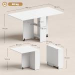 Mesa de Sala de Jantar Dobrável Mesa de Madeira com 2 Prateleiras de Armazenamento e Rodas para Cozinha 75x140x74 cm Branco