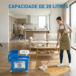 Balde de Limpeza com Escorredor, Painel Separador e Rodas Capacidade de 20L para Limpeza Doméstica 45x26,5x70 cm Azul
