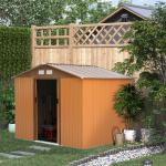 Abrigo de Jardim Exterior 4,83 m² 277x195x192 cm Abrigo e Jardim Metálico para Armazenamento de Ferramentas com Base Incluída e 4 Janelas Castanho