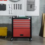 Carro de Ferramentas Móvel com Rodas 4 Gavetas Compartimento de Armazenamento e Alça Lateral 69x33x75cm Preto e Vermelho