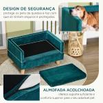 Sofá para Cães Pequenos 64x45x36 cm em Veludo com Almofada Lavável e Pés em Madeira de Bétula Azul Esverdeado