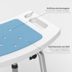 Cadeira de Duche para Idosos com Encosto e Altura Ajustável em 6 Níveis, Carga Máxima de 136 kg Azul Claro e Branco
