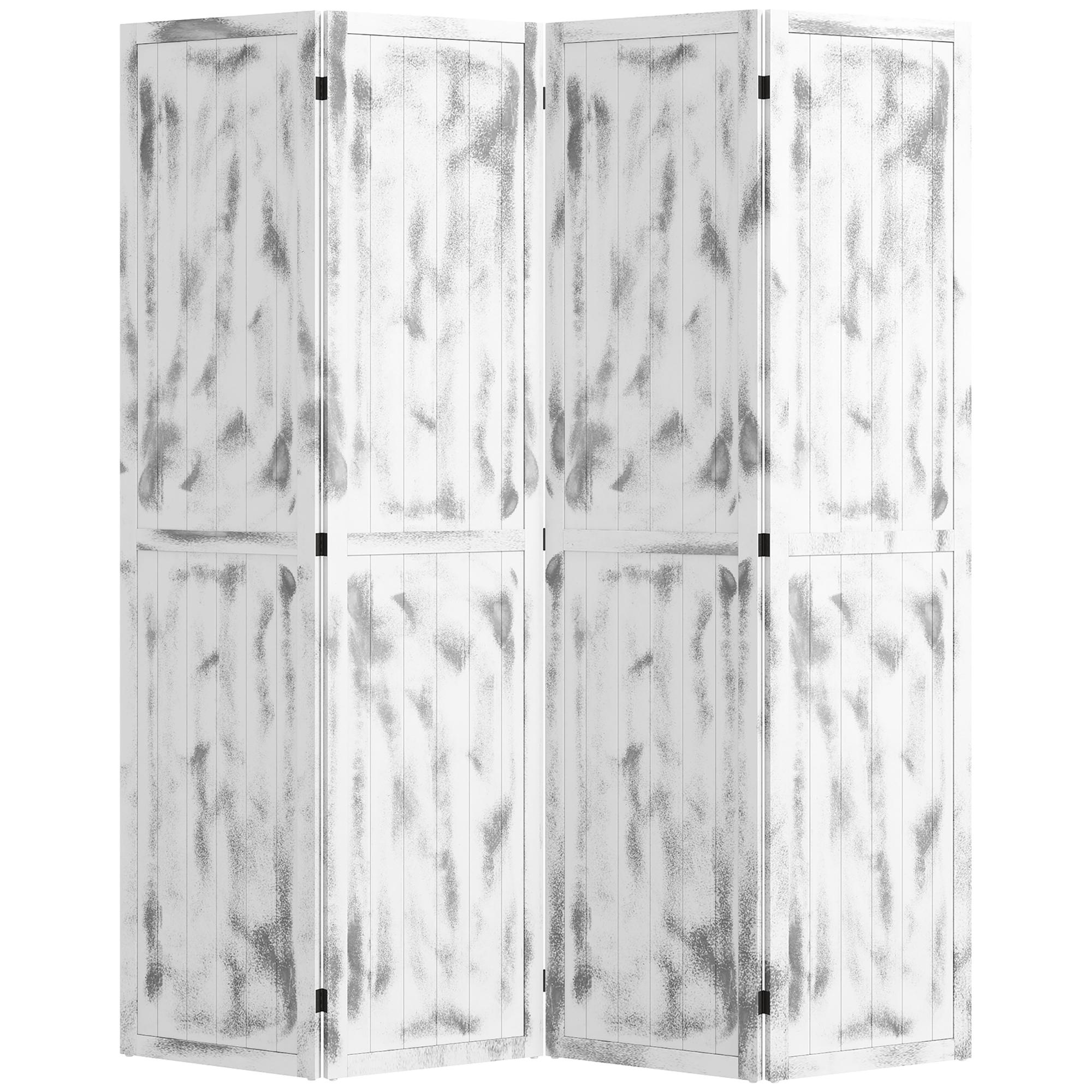 Biombo Dobrável de 4 Painéis Separador de Ambientes Elegante para Dormitórios Sala de Estar 160,5x170cm Branco Rústico