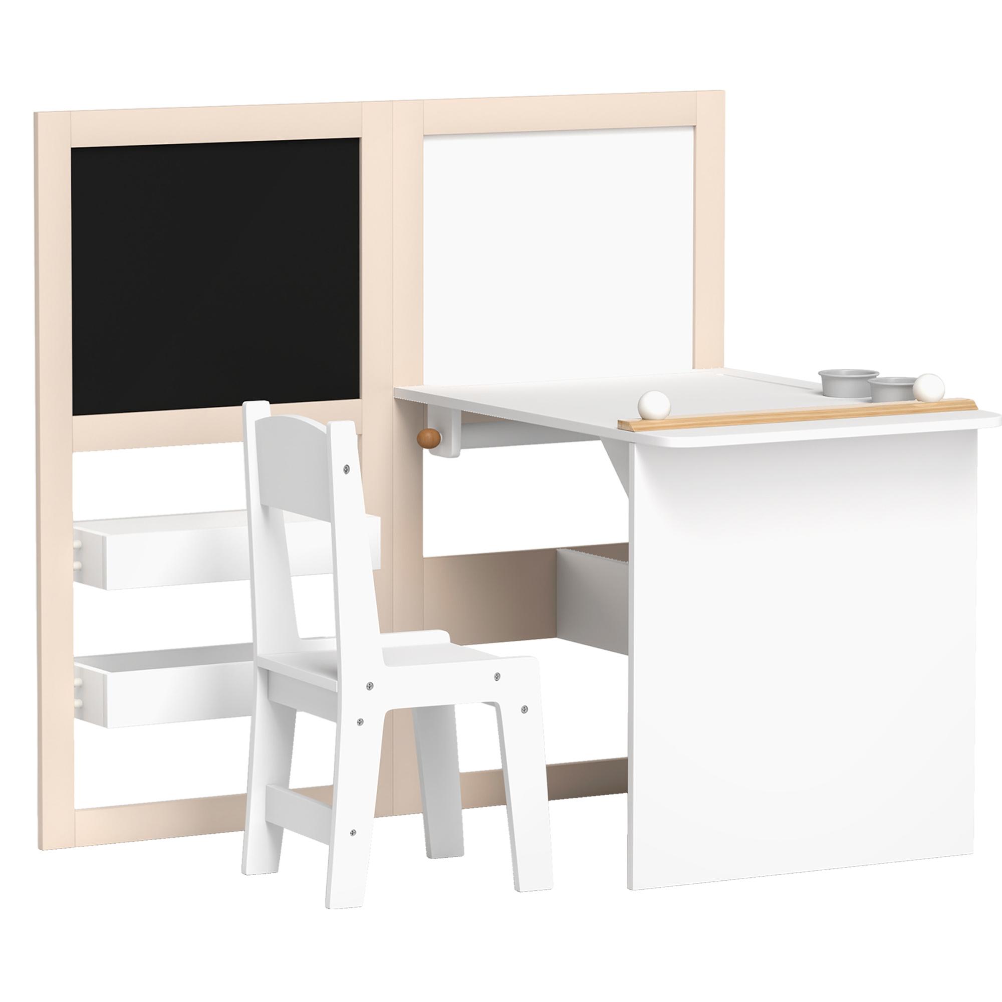 Mesa e Cadeira Infantil Mesa para Crianças com Cadeira Ardósias Dobrável Prateleiras e Rolo de Papel Branco