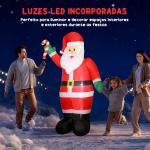 Pai Natal Insuflável 240 cm com Bastão Luzes LED e Inflador Elétrico Decoração Natalícia para Exteriores e Interiores Multicor