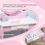 Toucador Infantil com Banco Espelho e Gaveta Mesa de Maquilhagem para Crianças entre 3 - 6 Anos 65,5x46x93cm Rosa