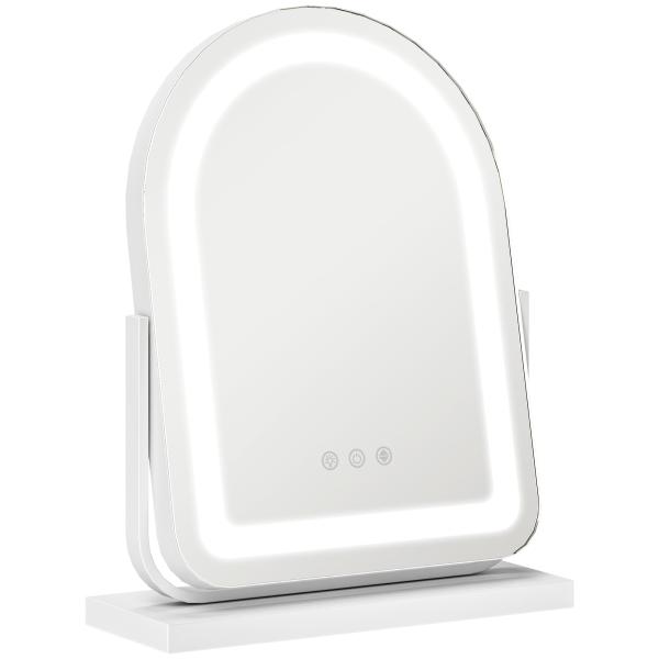 Espelho de Maquilhagem com Luz LED Giratório com 3 Modos de Iluminação Rotação Regulável de 360° e Função de Memória Branco