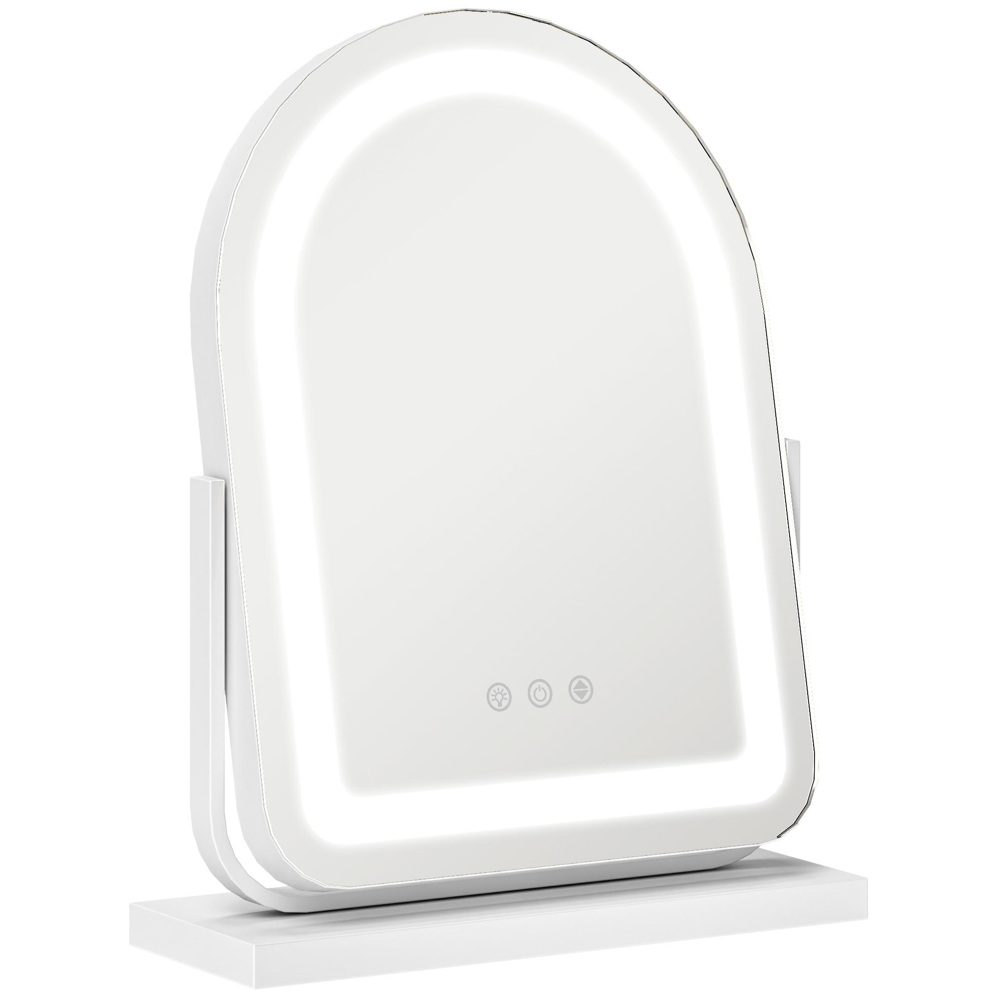 Espelho de Maquilhagem com Luz LED Giratório com 3 Modos de Iluminação Rotação Regulável de 360° e Função de Memória Branco