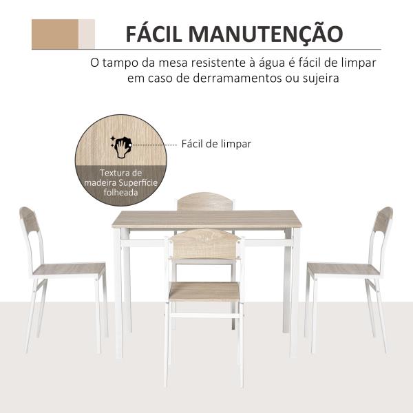 Conjunto de Mesa e Cadeiras de Refeição Mesa de Cozinha Retangular com 4 Cadeiras Estilo Moderno Carvalho e Branco