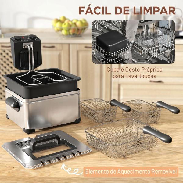 Fritadeira 5 L com Temperatura Ajustável até 190 °C, Janela de Visualização e Temporizador 60 min