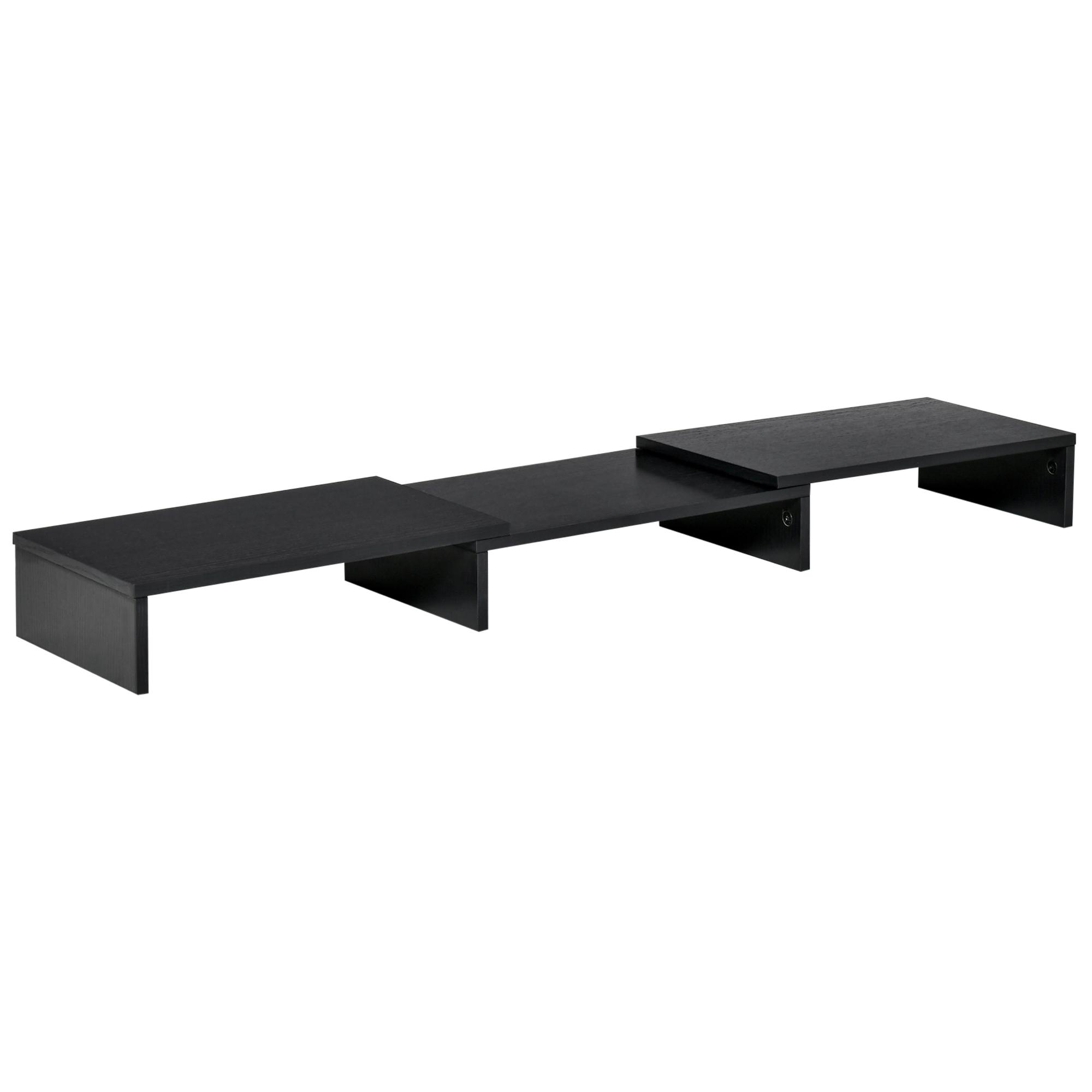Suporte Elevado para Monitores de Madeira Ajustável em Comprimento e Ângulo para 2 Monitores Notebook 80 - 117x23,5x10cm Preto