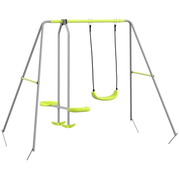 Baloiço para Crianças Baloiço Jardim com 1 Baloiço Simples 1 Planador e Anti - UV 255x160x180 cm Cinza e Verde