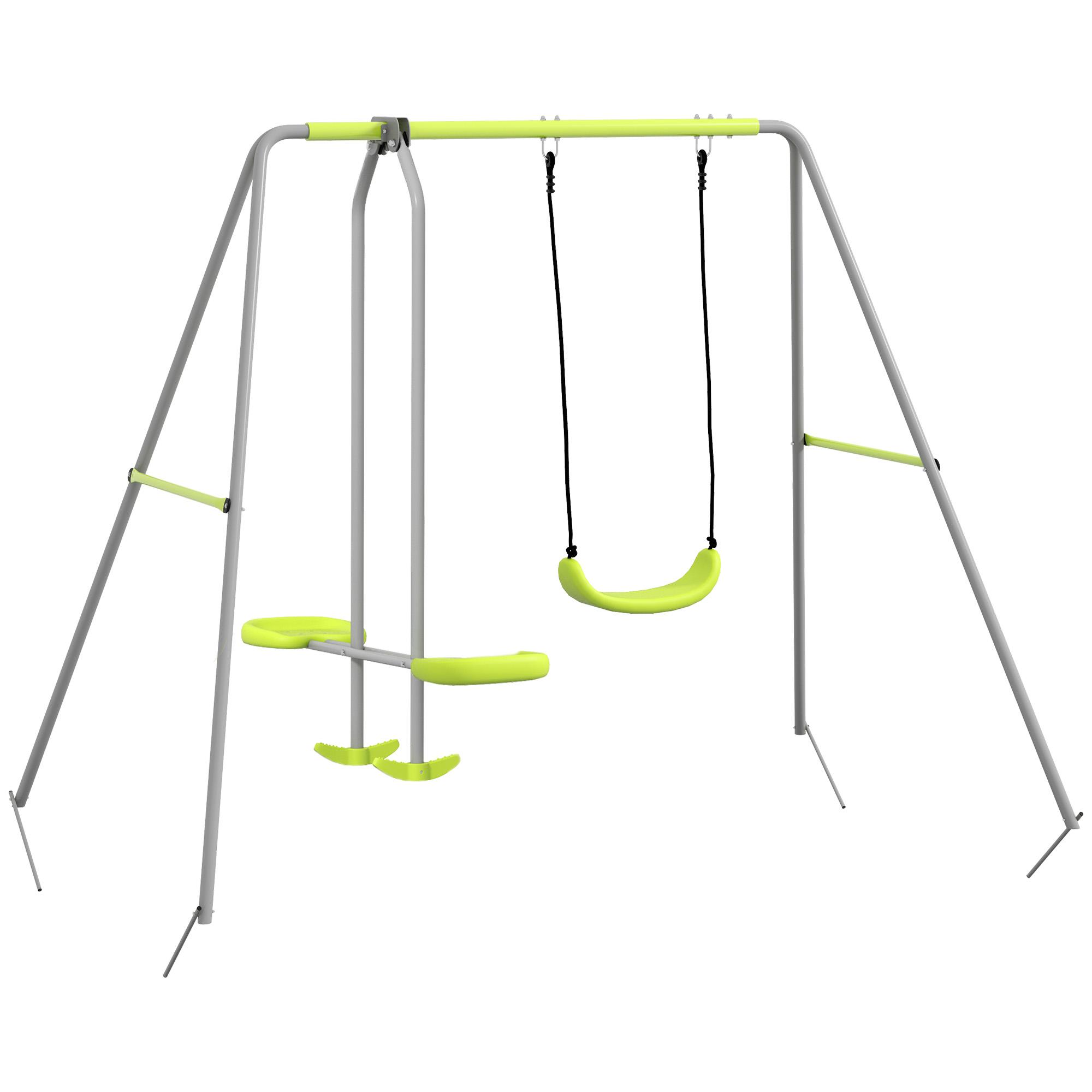 Baloiço para Crianças Baloiço Jardim com 1 Baloiço Simples 1 Planador e Anti - UV 255x160x180 cm Cinza e Verde