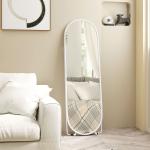 Espelho de Pé Oval 160x40 cm Espelho de Corpo Inteiro com Moldura Metálica Suporte e 2 Formas de Utilização Branco