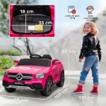 Carro Elétrico para Crianças 12V Controlo Remoto Motor Duplo MP3 Passeio Mercedes - Benz GLC Coupé 105x68x50 cm Rosa