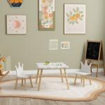 Mesa Infantil com 2 Cadeiras com Encosto em Forma de Coroa para Crianças de 3 - 6 Anos para Sala de Jogos Dormitório Branco