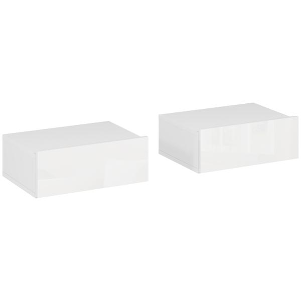 Conjunto de 2 Mesas de Cabeceira com 1 Gaveta Desenho Montado na Parede Estilo Moderno para Dormitório 40x30x15 cm Branco