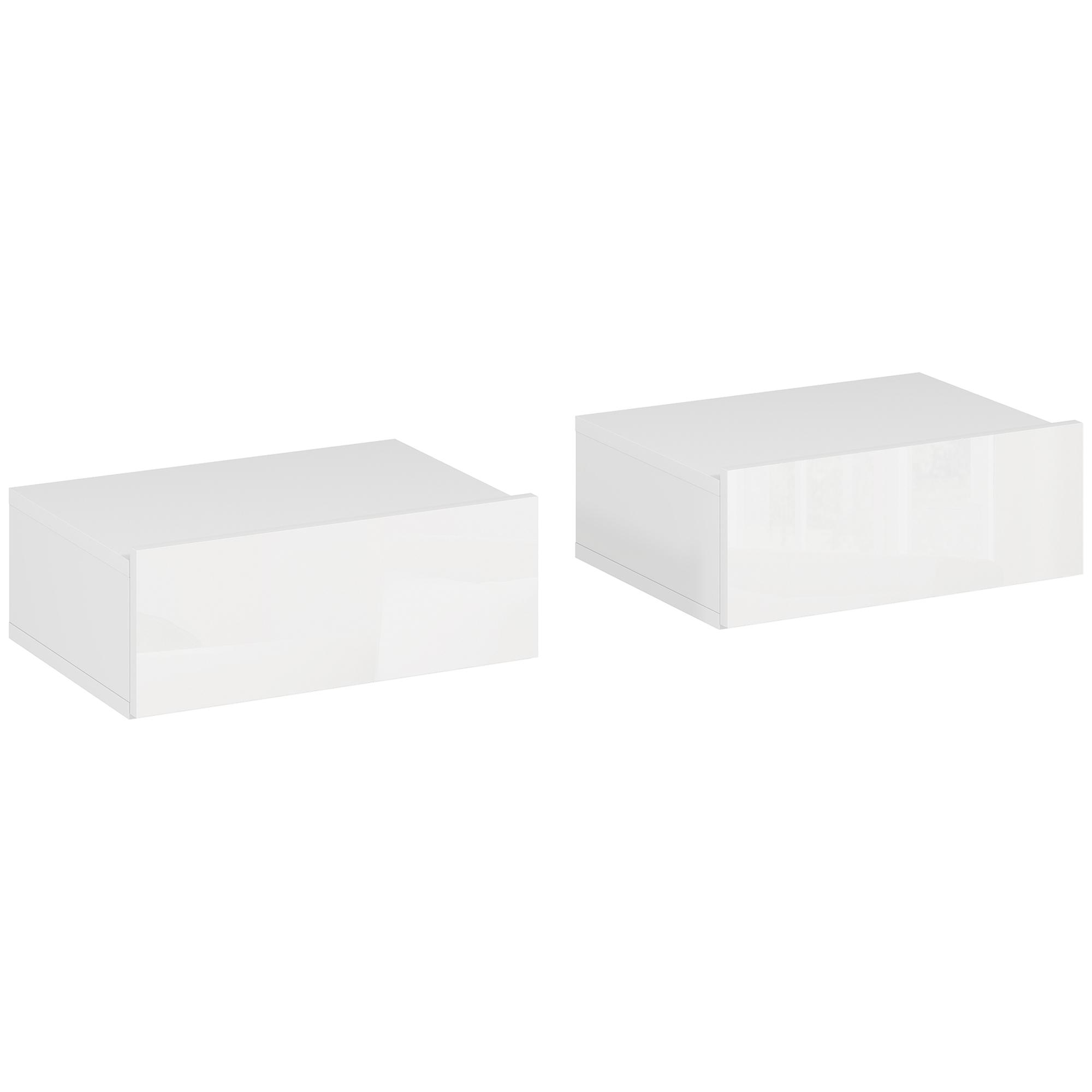 Conjunto de 2 Mesas de Cabeceira com 1 Gaveta Desenho Montado na Parede Estilo Moderno para Dormitório 40x30x15 cm Branco