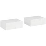 Conjunto de 2 Mesas de Cabeceira com 1 Gaveta Desenho Montado na Parede Estilo Moderno para Dormitório 40x30x15 cm Branco