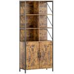Estante de 6 Níveis Estante de Livros com Compartimentos Abertos 2 Portas Estilo Industrial 75x34x172 cm Castanho Rústico