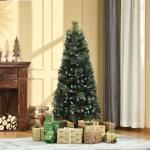 Árvore de Natal Artificial 150cm Ignífugo com 360 Ramos 38 Bagas Folhas de PVC Base Dobrável e Suporte Metálico Verde