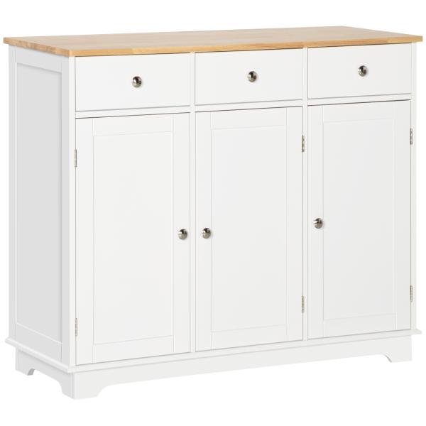 Aparador de Cozinha com 3 Gavetas 3 Portas e Prateleiras Ajustáveis Móvel Auxiliar de Armazenamento 101x40x85 cm Branco