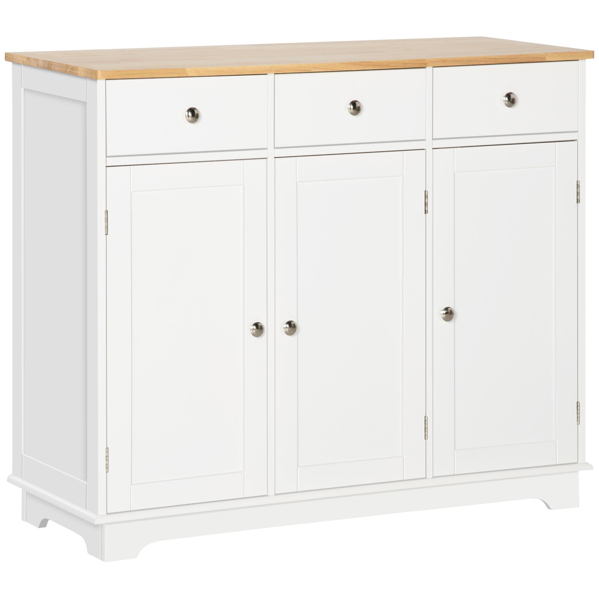 Aparador de Cozinha com 3 Gavetas 3 Portas e Prateleiras Ajustáveis Móvel Auxiliar de Armazenamento 101x40x85 cm Branco