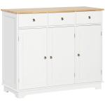 Aparador de Cozinha com 3 Gavetas 3 Portas e Prateleiras Ajustáveis Móvel Auxiliar de Armazenamento 101x40x85 cm Branco