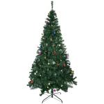 Árvore de Natal Artificial 210cm Ignífugo com 1036 Ramos 53 Decorações Folhas de PVC e Suporte Metálico Verde