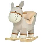 Baloiço Infantil em Forma de Burro para Bebés 18 - 36 Meses com Som Cinto de Segurança Apoio para os Pés 61x34x58 cm Cinza