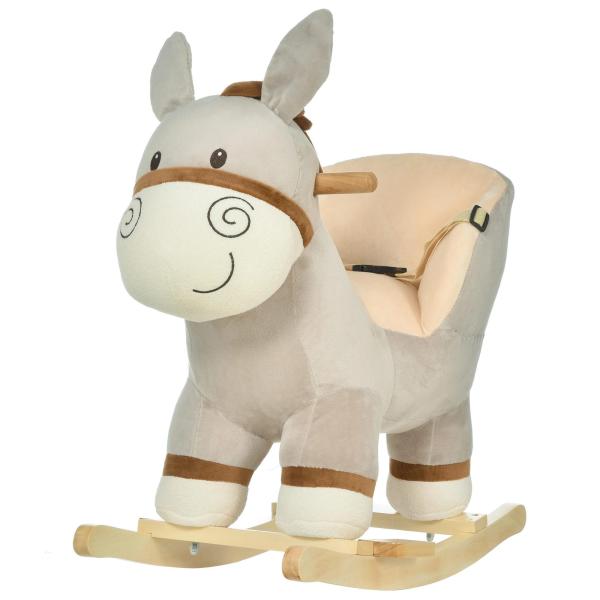 Baloiço Infantil em Forma de Burro para Bebés 18 - 36 Meses com Som Cinto de Segurança Apoio para os Pés 61x34x58 cm Cinza