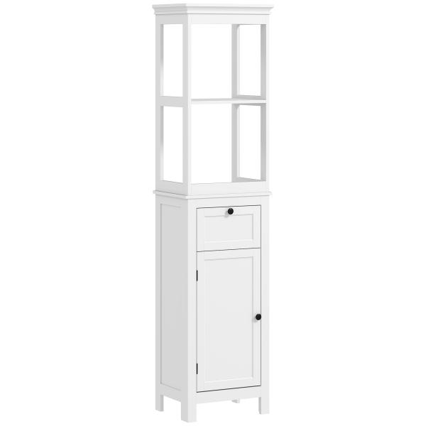 Coluna Casa de Banho Móvel Casa de Banho com Gaveta Porta Prateleira Ajustável e 2 Compartimentos 40x30x165 cm Branco
