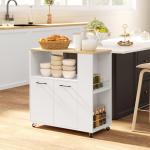 Carrinho de Cozinha com Rodas 2 Portas Prateleira Ajustável e Porta - Especiarias 75x40x80,5 cm Branco e Carvalho