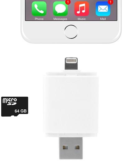 Leitor Cartões 2 em 1 (USB e Iphone Lightning USB)