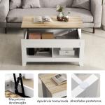Mesa de Centro com Bancada Elevável 2 Compartimentos Abertos Bancada de Madeira 105x50x49 cm Branco e Madeira