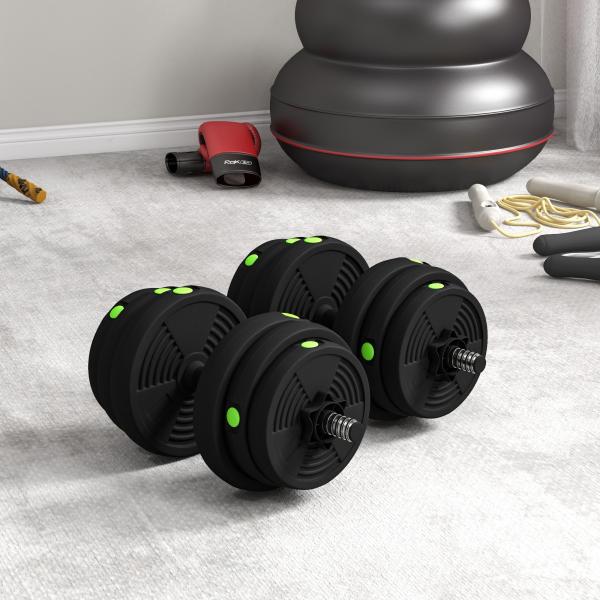 Conjunto de Halteres 25 kg 2 em 1 com Barra e Pega Antiderrapante para Treino de Força em Casa Ginásio Escritório Preto e Verde