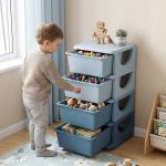 Organizador de Brinquedos com 4 Gavetas Torre de Arrumação para Crianças +3 Anos Cantos Arredondados e Pegas 37x37x76 cm Azul