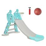Escorrega Infantil Dobrável com Cesta de Basquetebol para Crianças acima de 18 meses Modelo Girafa para Interiores e Exteriores 140x87x75cm Azul e Cinza