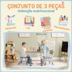 Mesa e Cadeiras para Crianças de 3 Peças com Altura Ajustável para Sala de Jogos Quarto Escola Infantil Branco e Cinza