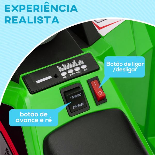 Quadriciclo Elétrico para Crianças com Reboque Bateria 6V de 18 - 36 Meses com Velocidade 2,5 km/h 106x41,5x48,5 cm Verde