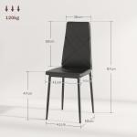 Conjunto de 6 Cadeiras de Sala de Jantar Estofadas em Couro Sintético com Encosto Alto e Pés de Aço 41x50x97cm Preto