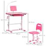 Conjunto de Secretária e Cadeira para Crianças com Altura Ajustável Mesa Inclinável Lâmpada LED 80x49,5x80 - 105cm e 36x34x60 - 73cm Rosa