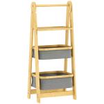Estante Dobrável para Casa de Banho de Bambu com 2 Cestos para Roupa Suja Estante Aberto 44,5x32x99 cm Cinzento
