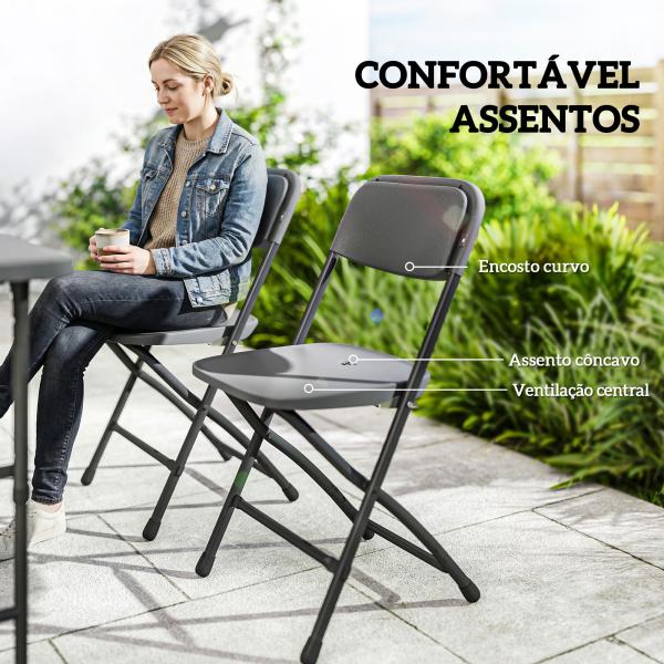 Conjunto de Mesa e Cadeiras de Jardim com Mesa Dobrável Ajustável de 55 a 74 cm e 4 Cadeiras Dobráveis para Terraço Cinzento
