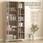 Armário de Cozinha Móvel Auxiliar de Cozinha com Prateleiras Abertas e 4 Portas de Vidro 90x35x172 cm Cinza Claro
