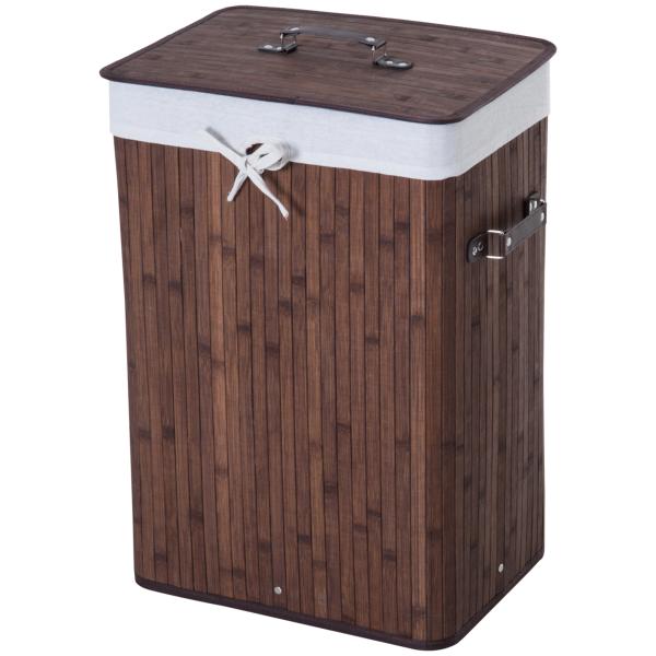 Cesto de Roupa de Bambu Dobrável Cesto para Roupa Suja 70L com Tampa e Bolsa Amovível 40x30x60 cm Bambu