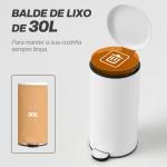 Balde de Lixo para Cozinha 30L com Pedal Tampa com Fechamento Suave e Cubo Amovível 36x30x63,5 cm Creme