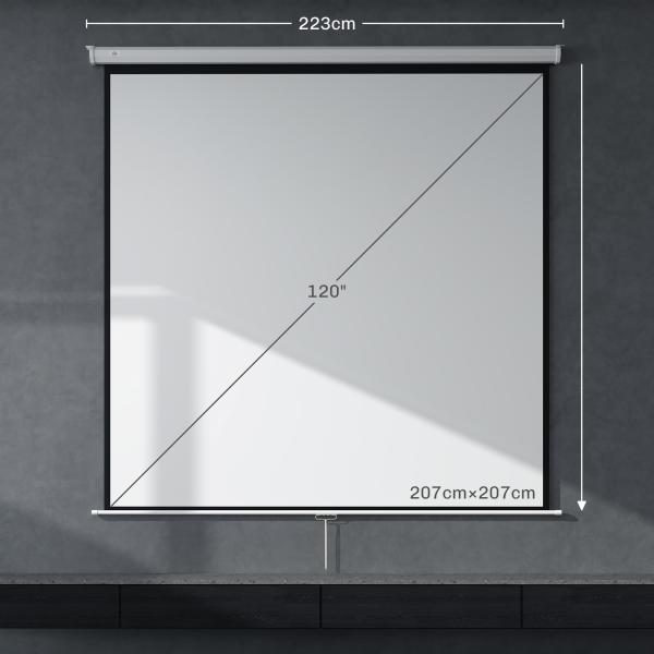 Tela de Projeção Manual 120 Polegadas Portátil Formato 1:1 para Interior e Exterior Cinema em Casa 207x207 cm Branco
