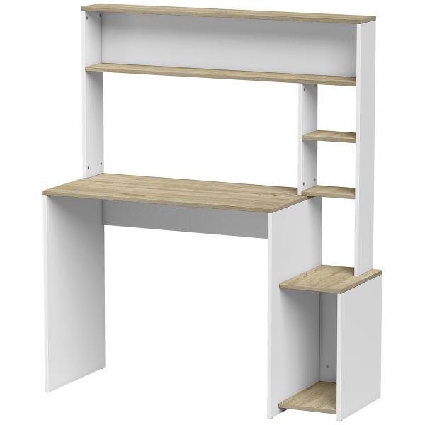 Secretária para Computador com Estantes e Suporte para CPU 114x45x138 cm Branco e Natural